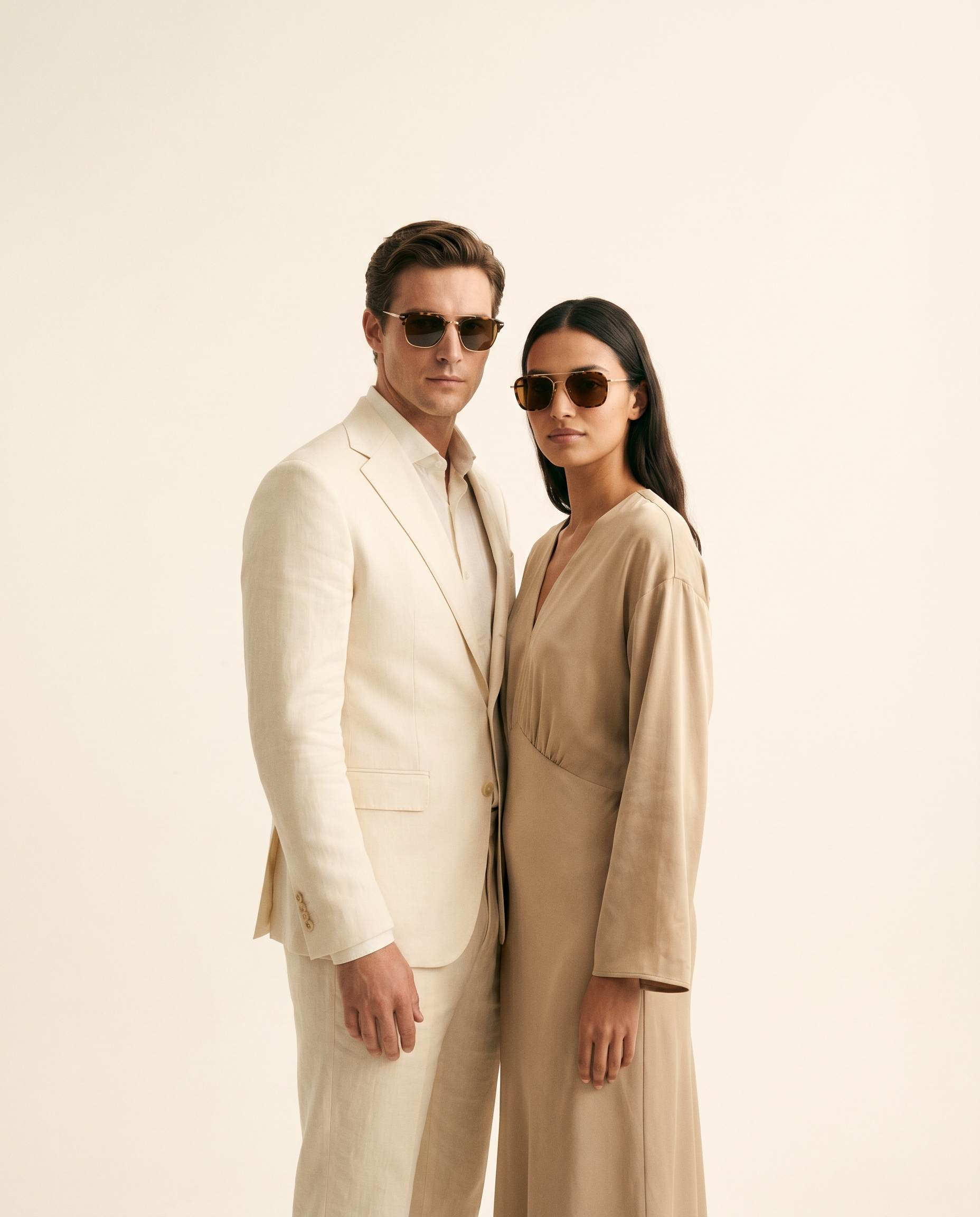 D. Carrera hero mobile — man and woman in sunglasses, cream studio